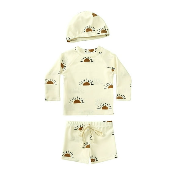 Odeerbi 6M-8Y Toddler Boys Girls Summer Rash Guard Swimsuits Swim Trunks Swim Cap Three-piece Set Long Sleeve Athletic Training Swim Suit Beach Surfing Swimwear Toddler Boys Girls Clothes