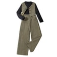 thumbnail image 1 of Odeerbi 7-12 Years Kids Girls Cotton Outfits Rib Knit Long Sleeve Tops Wide Leg Suit Pants Waistcoat Three-piece Set Solid Color Casual Loungewear Kids Girls Clothes, 1 of 4
