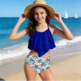 thumbnail image 1 of Odeerbi 7-14 Years Kids Teen Girls 2-Piece Bikini Set Summer Beach Tiered Ruffle Swimsuit Solid Color Cute Bathing Suit, 1 of 7