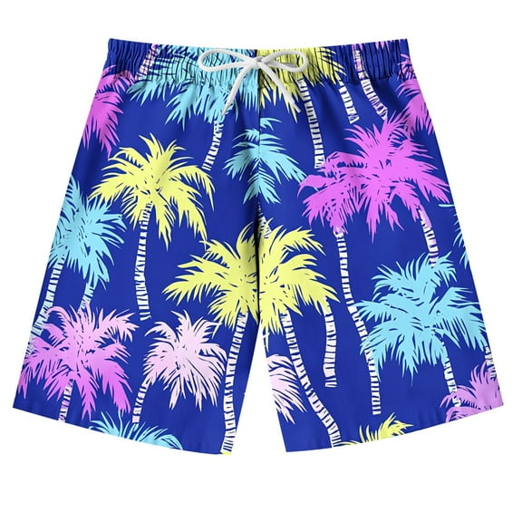 Odeerbi 7-14 Years Teen Boys Summer Shorts Hawaiian Tropical Print Quick Dry Swim Trunks Beach Board Shorts Casual Adjustable Waist Sports Swim Shorts
