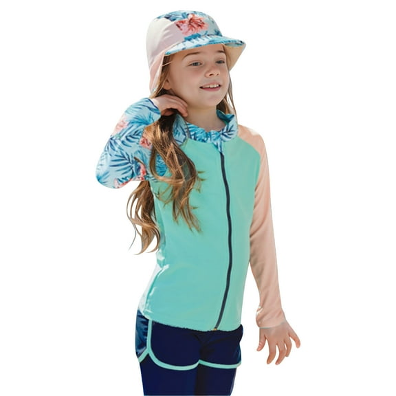Odeerbi 7-16 Years Kids Girls Long Sleeve Rash Guard Swimsuits Summer Beach Two Pieces Athletic Training Swimsuit Surfing Swimwear Cute Floral Sunscreen Seaside Swim Leggings Set