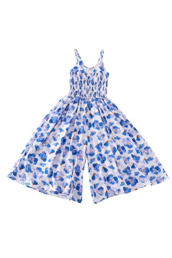 7-18 Years Teen Girls Summer Floral Rompers Cotton Wide Leg Jumpsuit Spring Silk French Vacation Style Suspender Overall Pants