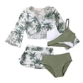 thumbnail image 1 of Odeerbi 8-12 Years Kids Girls Hawaiian Tropical Print 4-Piece Swimsuit Set Summer Color Block Bikini Set + Long Sleeve Cover Up + Sarong Coverups, 1 of 9