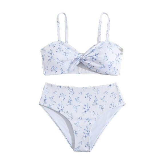 Odeerbi 8-12 Years Kids Girls Summer Beach String Bikini Swimsuit Hawaiian Beachwear Bathing Suit Ruffle Swimwear Two-piece Set