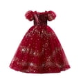 thumbnail image 1 of Odeerbi 8-13 Years Child Teen Girls Sequin Sparkle Tulle Ball Gown Puffed Sleeve Maxi Princess Dress for Wedding Pageant Party, 1 of 9