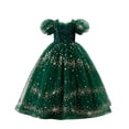 thumbnail image 1 of Odeerbi 8-13 Years Child Teen Girls Sequin Sparkle Tulle Ball Gown Puffed Sleeve Maxi Princess Dress for Wedding Pageant Party, 1 of 9