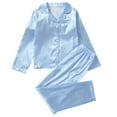 thumbnail image 1 of Odeerbi 8-13 Years Teen Boys Girls Summer Satin Pajamas Striped Long Sleeve Notched Lapel Shirt Pants Set Soft Loungewear Cute Sleepwear Pajama Set Teen Boys Girls Clothes, 1 of 9