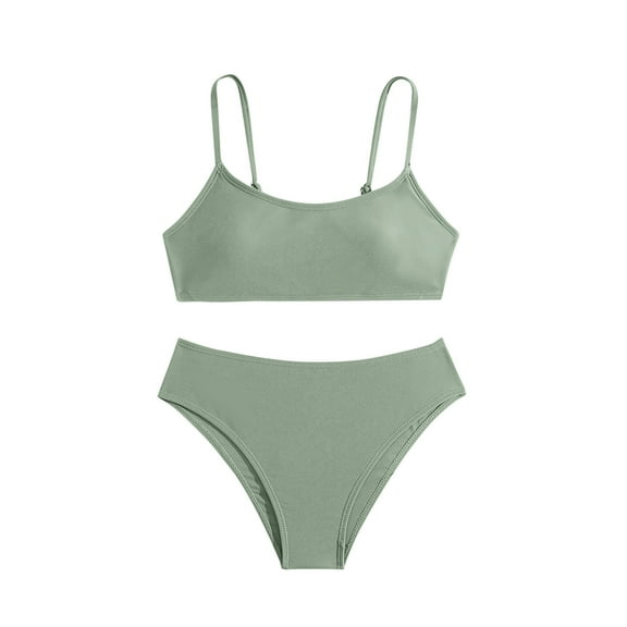 Odeerbi 8-14 Years Kids Girls Summer Beach String Bikini Swimsuit Hawaiian Beachwear Solid Color Bathing Suit Two Piece Swimwear Set