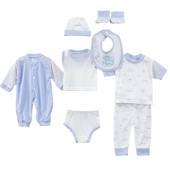 DOZINSIX 8-Piece Baby Layette Gift Set 0-3 Months Newborn Cotton Outfits Set Shower Gift for Boys Girls