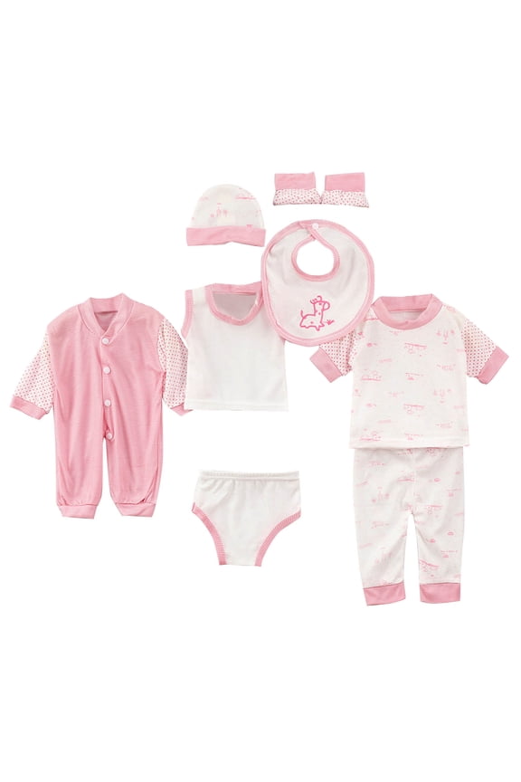 8-Piece Baby Layette Gift Set 0-3 Months Newborn Cotton Outfits Set Shower Gift for Boys Girls