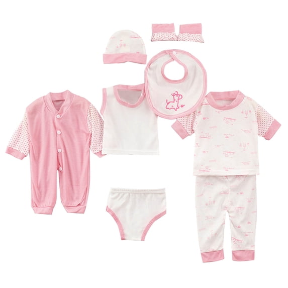 DOZINSIX 8-Piece Baby Layette Gift Set 0-3 Months Newborn Cotton Outfits Set Shower Gift for Boys Girls