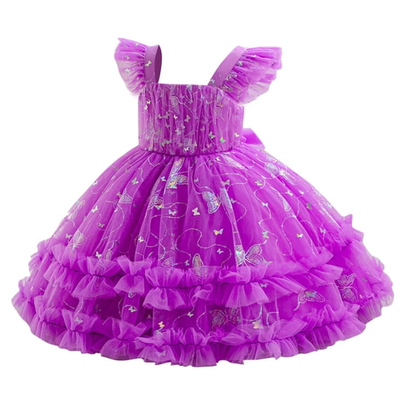 Odeerbi 9 M-6 Y Infant Toddler Girls Butterfly Sequin Tulle Princess Dress Ruffle Strap Sparkly Tiered Dress for Birthday Wedding Party