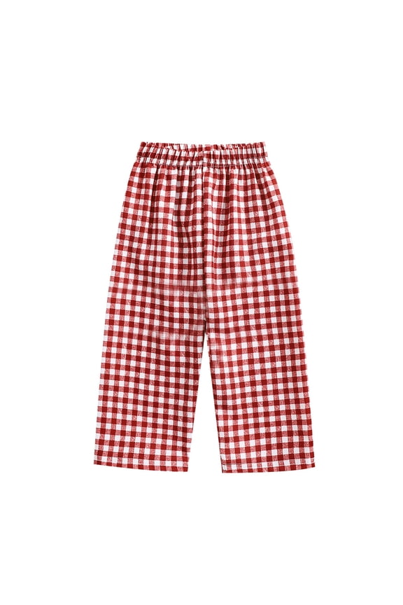 9M-4Y Toddler Boys Girls Plaid Cotton Wide Leg Pants Summer Elastic Waist Checkered Pants