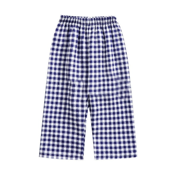 Odeerbi 9M-4Y Toddler Boys Girls Plaid Cotton Wide Leg Pants Summer Elastic Waist Checkered Pants