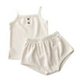 thumbnail image 1 of Odeerbi 9M-4Y Toddler Girls Summer Outfits Rib Knit Camisole Tops Bloomers Diaper Cover Shorts Two-piece Set Solid Color Home Wear Suit Toddler Girls Clothes, 1 of 4