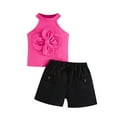 thumbnail image 1 of Odeerbi 9M-5Y Toddler Girls Summer Outfits Cotton Halter Tops Shorts Two-piece Set Flower Sleeveless Solid Color Bow Loungewear Toddler Girls Clothes, 1 of 9