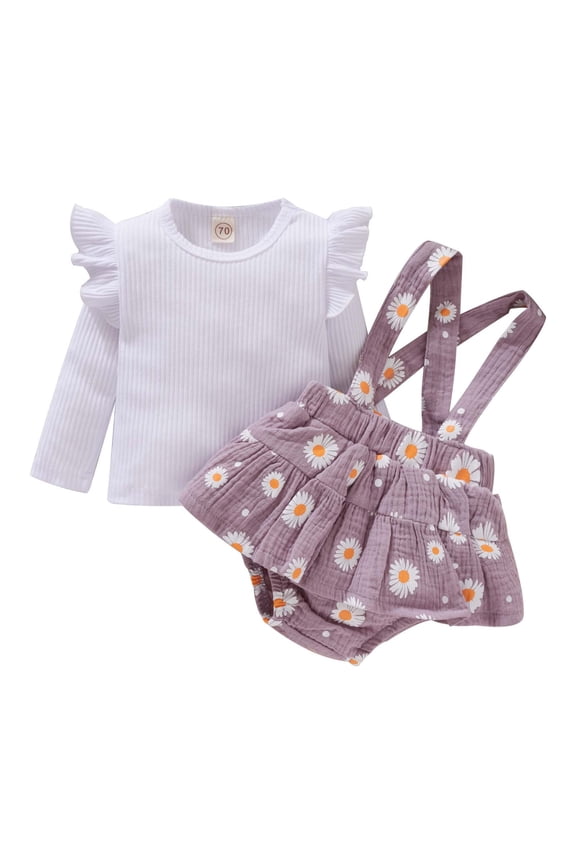 Autumn Winter Baby Girls Baby Girl 2025 Long Sleeved Blouse Flower Pattern Suspender Skirt Suit