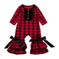 thumbnail image 1 of Odeerbi Baby Bodysuit Layette Onesie for Toddler Cute Newborn Christmas Clothes Girls Ruffle Romper Red Plaid Long Sleeve Bow Flared Pants Jumpsuit Cotton Set Red, 1 of 6