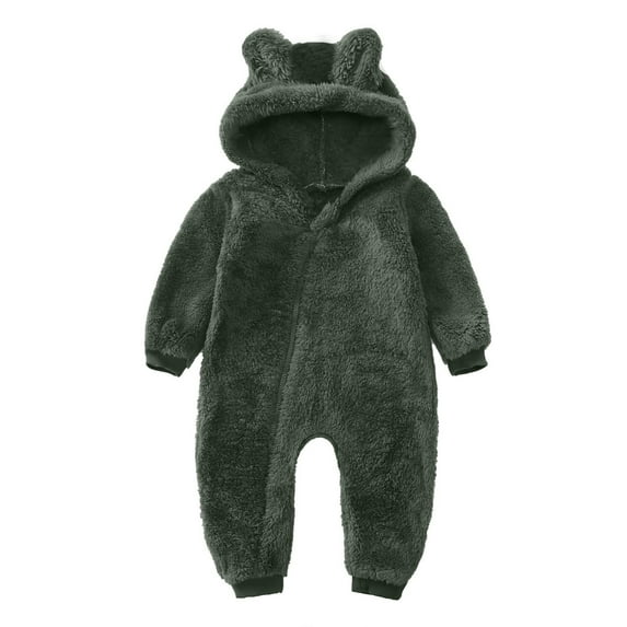 Odeerbi Baby Bodysuit Layette Onesie for Toddler Boys Girls Color Plush Cute Bear Ears Winter Thick Keep Warm Jumpsuit Romper Olive Drab