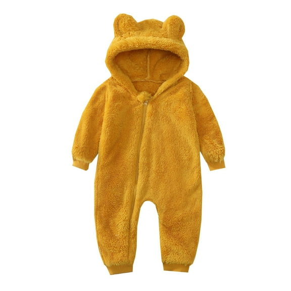 Odeerbi Baby Bodysuit Layette Onesie for Toddler Boys Girls Color Plush Cute Bear Ears Winter Thick Keep Warm Jumpsuit Romper Yellow