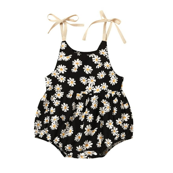 Odeerbi Baby Bodysuit Layette Onesie for Toddler Summer Girls Flowers Straps Sleeveless Jumpsuit 2025 Casual Clothes Black