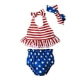 thumbnail image 1 of Odeerbi Baby Bodysuit Layette Set Onesie for Toddler Girls Independence Day 2025 Fashion Stripe Star Print Bow Romper Headdress Suit Red, 1 of 9