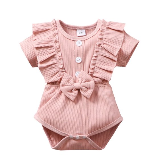 Odeerbi Baby Bodysuit Layette for Toddler Kids Girls Summer Cute Solid Color Ruffle Cotton Outfit Romper Jumpsuit Pink