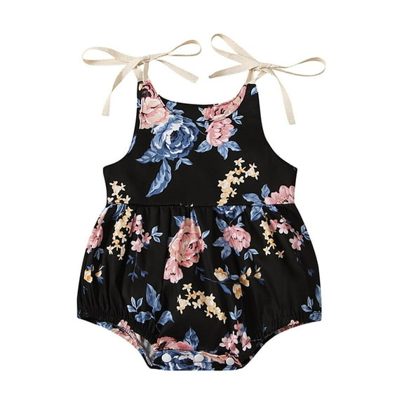Odeerbi Baby Bodysuit Layette for Toddler Summer Girls Flowers Straps Sleeveless Jumpsuit 2025 Casual Clothes Black