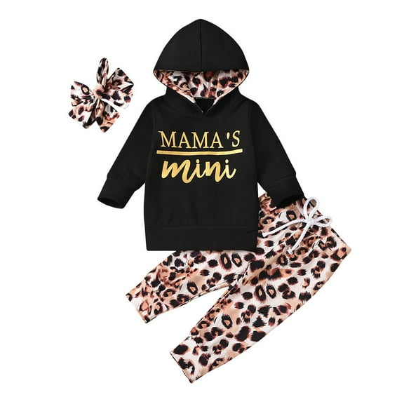 Odeerbi Baby Boy Girl Clothes 3Pcs Hoodie Sweatshirt Leopard Print Pants Headband Outfit Set