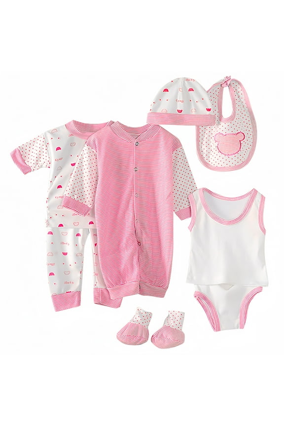Baby Boy Girl Clothes 8PCS Layette Set Newborn Tops+Hat+Pants+Bib+Sock Shose+Romper