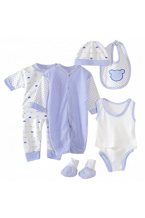 Baby Boy Girl Clothes 8PCS Layette Set Newborn Tops+Hat+Pants+Bib+Sock Shose+Romper