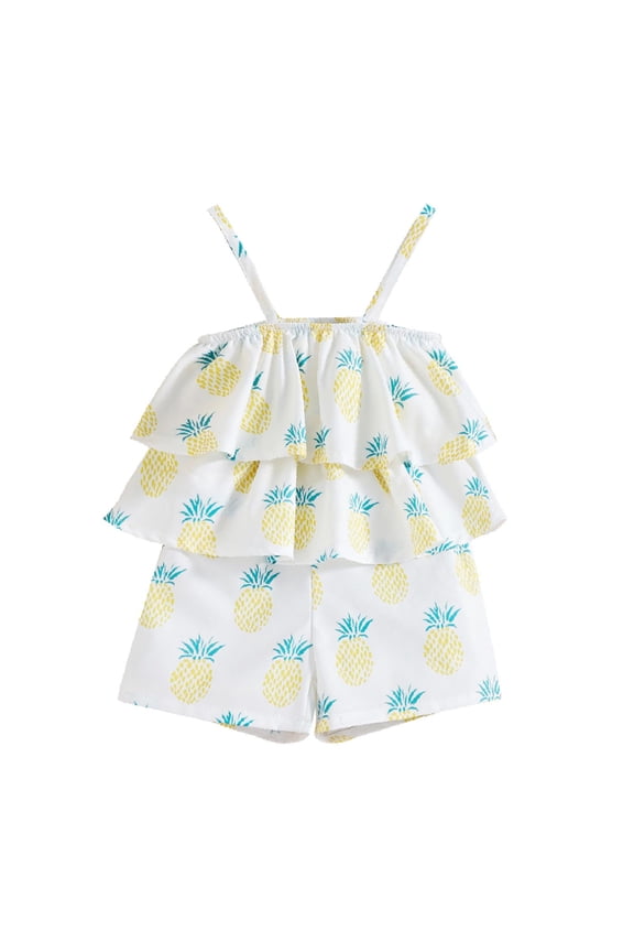 Baby Boy Girl Clothes Toddler Jumpsuit Outfit 2025 Fashion Cute Pineapple Print Ruffles Suspenders Shorts Romper Bodysuit White
