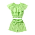 thumbnail image 1 of Odeerbi Baby Boy Girl Clothes Toddler Outfit 2025 Fashion Cute Solid Color Off Shoulder Ruffles Top Bow Shorts Suit Green, 1 of 9