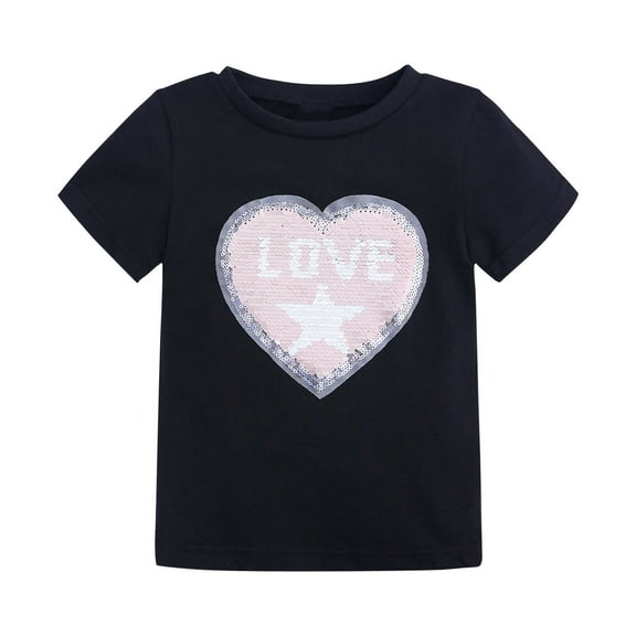 Odeerbi Baby Boy Girl Clothes Toddler Outfit 2025 Fashion Cotton Funny loration Flip Heart Sequins Pattern Top T-shirt Black