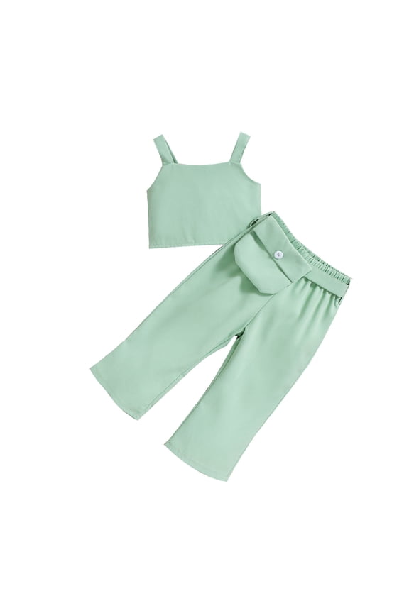 Baby Boy Girl Clothes Toddler Outfit 2025 Fashion Cute Solid Color Vest Top Trousers Pants Pack Suit Green