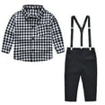 thumbnail image 1 of Odeerbi Baby Boy Girl Clothes Toddler Outfit Kids Fashion Gentleman British Style Lattice Pattern Print Long Sleeves 2025 Casual Shirt Overalls Suit White, 1 of 9