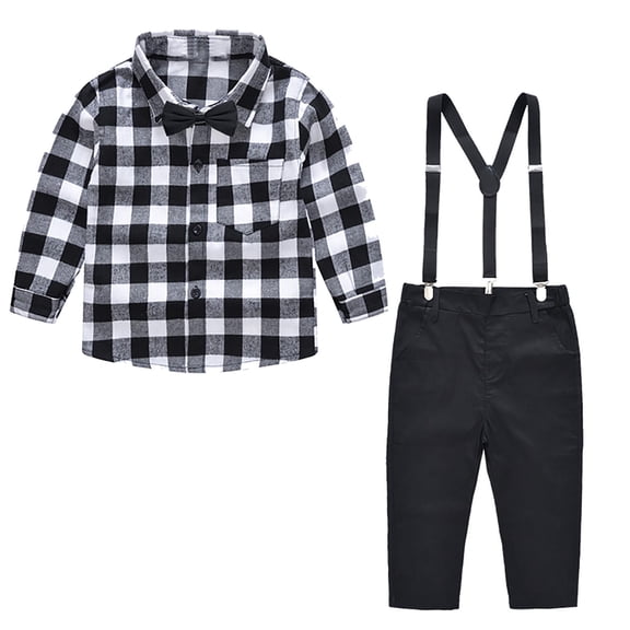 Odeerbi Baby Boy Girl Clothes Toddler Outfit Kids Fashion Gentleman British Style Lattice Pattern Print Long Sleeves 2025 Casual Shirt Overalls Suit White