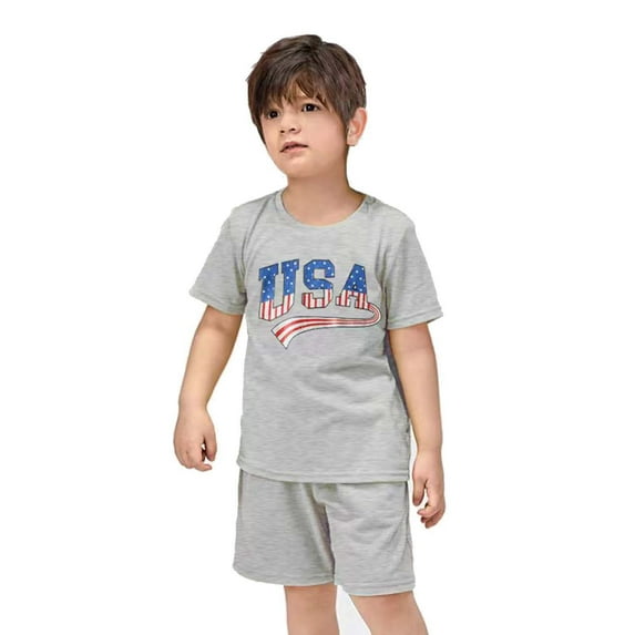 Odeerbi Baby Boy Girl Clothes Toddler Outfit Oversized Romper Shirts Shorts Retro American Flag Matching Clothes Gray