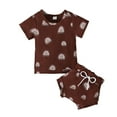 thumbnail image 1 of Odeerbi Baby Boy Girl Clothes Toddler Outfit Short-sleeve Rainbow Cactus Print Top Shorts Children Two-piece Set Brown, 1 of 7