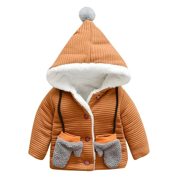 Odeerbi Baby Boy Girl Clothes Winter Coats Padded Hooded Cardigan Jacket With Gloves