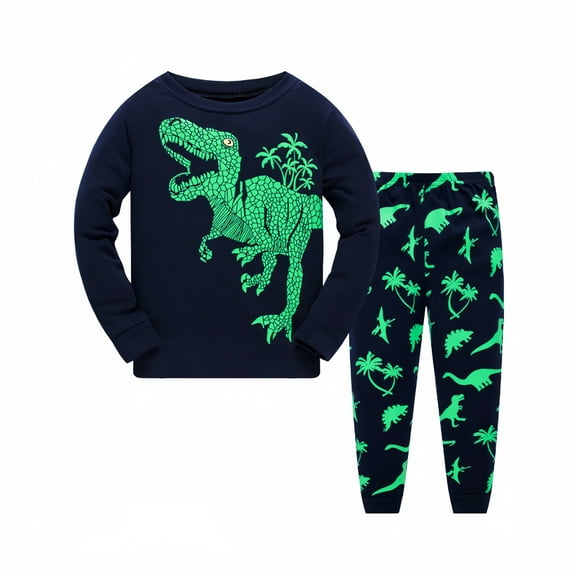 Odeerbi Baby Boys Infant Shirts Set Dinosaur Print Casual T-Shirt Shorts Set, Navy, Cotton, 18-24 Months