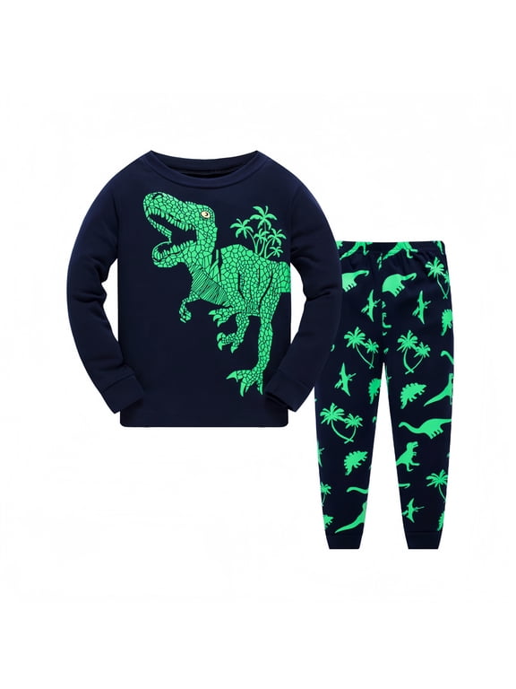 Baby Boys Infant Shirts Set Dinosaur Print Casual T-Shirt Shorts Set, Navy, Cotton, 18-24 Months
