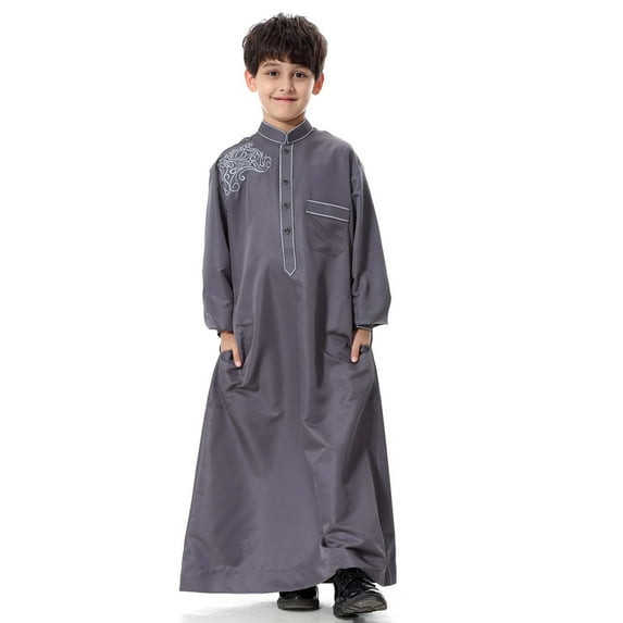 Odeerbi Baby Boys Clothes Toddler Outfit Muslim Pure 2025 Fashion Dresses Long Topcoats Comfortable Blouse Gray