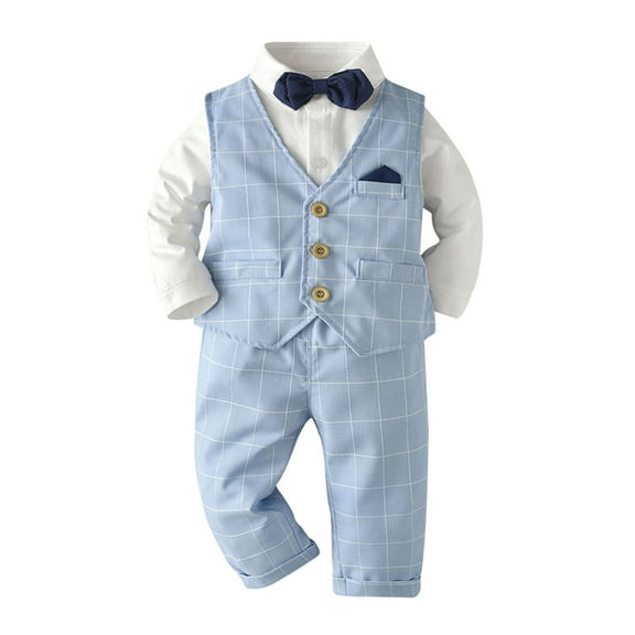 Odeerbi Baby Boys Clothes Toddler Outfit Newborn Clothes Autumn Winter 2025 Long Sleeve Suspender Trousers Set Sling Gentleman Clothes Formal Dress Suit Light Blue