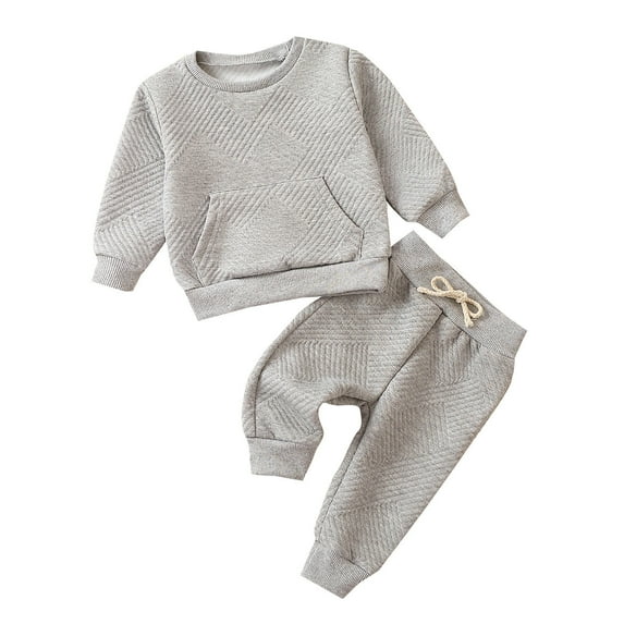 Odeerbi Baby Boys Girls 2 Piece Outfits Cotton Sweatshirt Sweatpants Set Sweatsuits Cute Tracksuit Spring Fall Clothes Solid Color Long Sleeve Pullover Set 3 Months-3 Years Gray