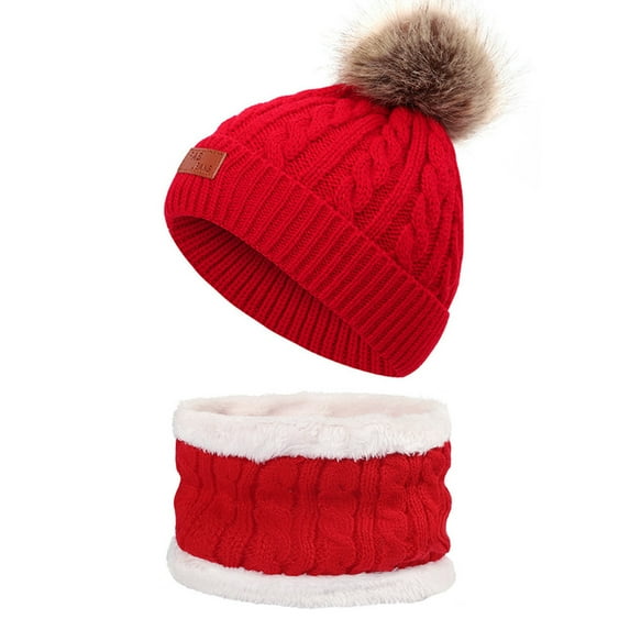 Odeerbi Baby Boys Girls Beanie Infant Toddler Beanie Hats Kids Winter Hat Warm Knit Thick Ski Cap With PomPomScarf Set