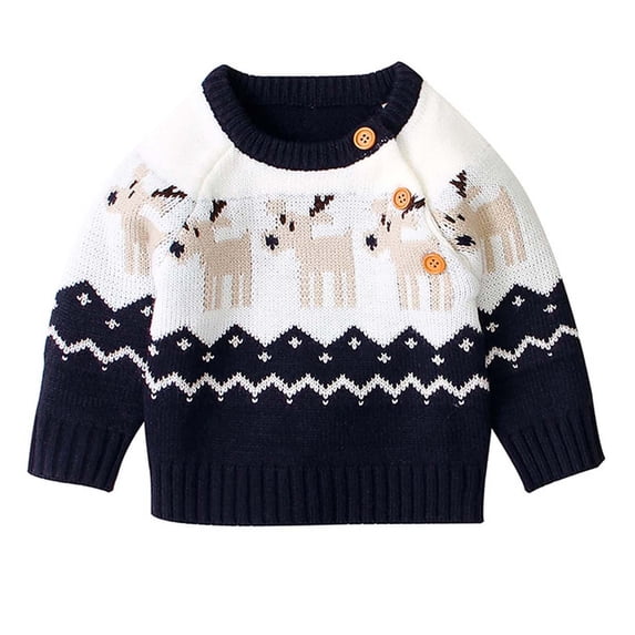 Odeerbi Baby Boys Girls Christmas Sweater Cute Winter Thermal Knit Crewneck Sweater Long Sleeve Knitted Christmas Sweater Baby Clothes Dark Blue