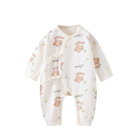 Odeerbi Baby Boys Girls Clothes Soft Cotton Rompers Spring Fall Cartoon Print Jumpsuits Baby Long Sleeve Printed Solid Color Onesie Round Neck Bodysuit White