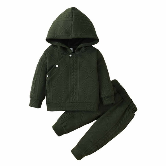 Odeerbi Baby Boys Girls Coats Sweatshirt Infant Toddler Sweater Set Solid Color Hooded Top Long Sleeve Top Trousers Two Piece Set