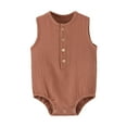 thumbnail image 1 of Odeerbi Baby Boys Girls Cotton Rompers Jumpsuit Baby Clothes 3-24 Months Jumpsuit Summer Gauze Thin Sleeveless Newborn Clothes Bodysuits Coffee, 1 of 4